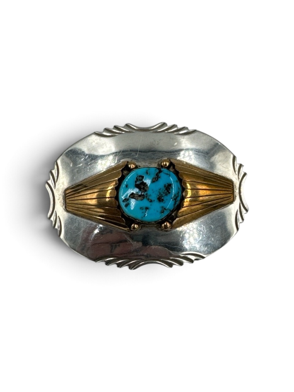 Vintage Mary Ann Spencer Navajo Sterling Silver 12K GF Turquoise Belt Buckle 47g